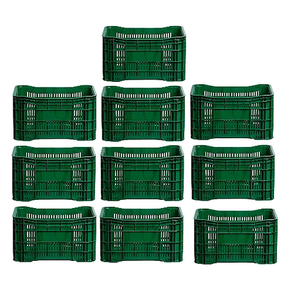 Caixa Plástica Agrícola Vazada - 20 KG 50 litros ( kit 10 un ) - VERDE