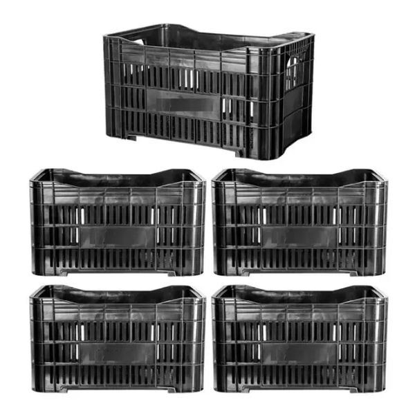 Caixa Plástica Agrícola Vazada - 20KG 50 litros ( kit 5 un )- PRETA