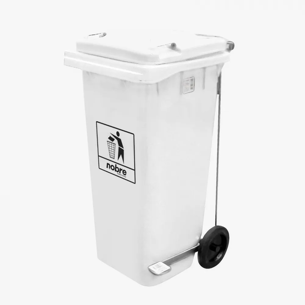 Carro Coletor de lixo Mod. Europeu 120 litros C/ Pedal - BRANCO