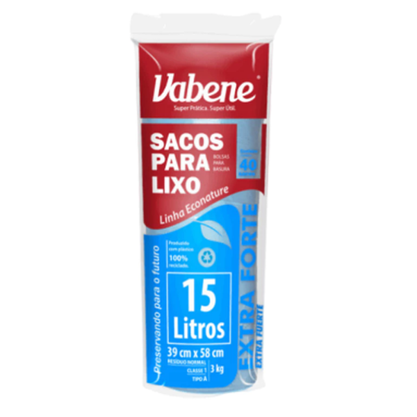 Saco para Lixo Azul 15 Litros – 40 Unidades – Vabene Extra Forte