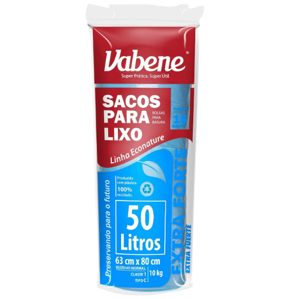 Saco para Lixo Azul 50 Litros – 63x80 cm – Vabene – Extra Forte – 40 Micras