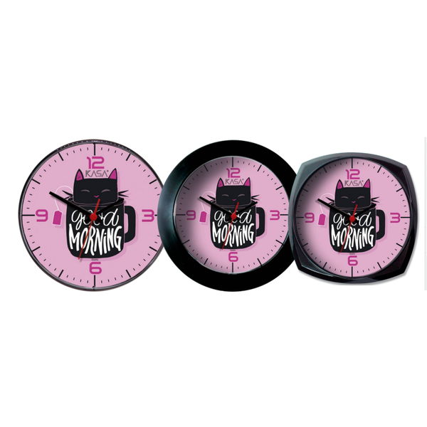 Relógio de parede KITCHEN - GATO PRETO | Cor: Rosa, Modelo do Relógio: Classic - Sem moldura