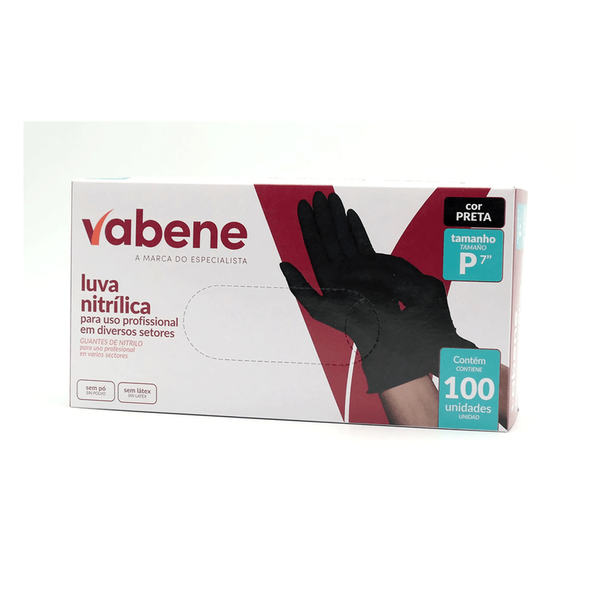Luva Nitrílica Sem Pó Vabene – Caixa C/ 100 Unidades - P | Cor: Preta, Tamanho: P, Conjunto: 100 unidades