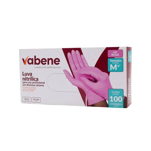 Luva Nitrílica Sem Pó Vabene – Caixa C/ 100 Unidades - M | Cor: Azul, Tamanho: M, Conjunto: 100 unidades, Tipo de Material: Nitrílica