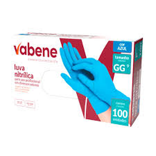 Luva Nitrílica Sem Pó Vabene – Caixa C/ 100 Unidades - GG | Cor: Azul, Tamanho: GG, Tipo de Material: Nitrílica