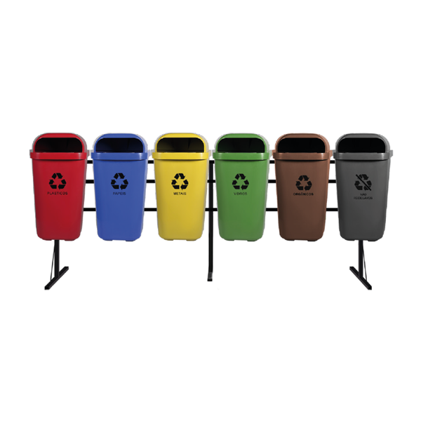 Conjunto coleta seletiva tipo papeleira 50L com 6 lixeiras