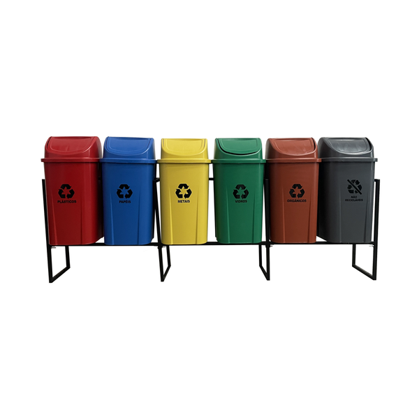 Conjunto coleta seletiva 60L com 6 lixeiras