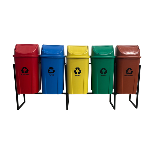 Conjunto coleta seletiva 60L com 5 lixeiras